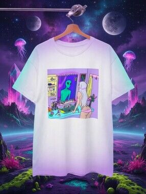 Retro  Neon Alien Mirror Graphic